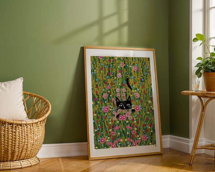 Cat Hiding in a Klimt Garden Print