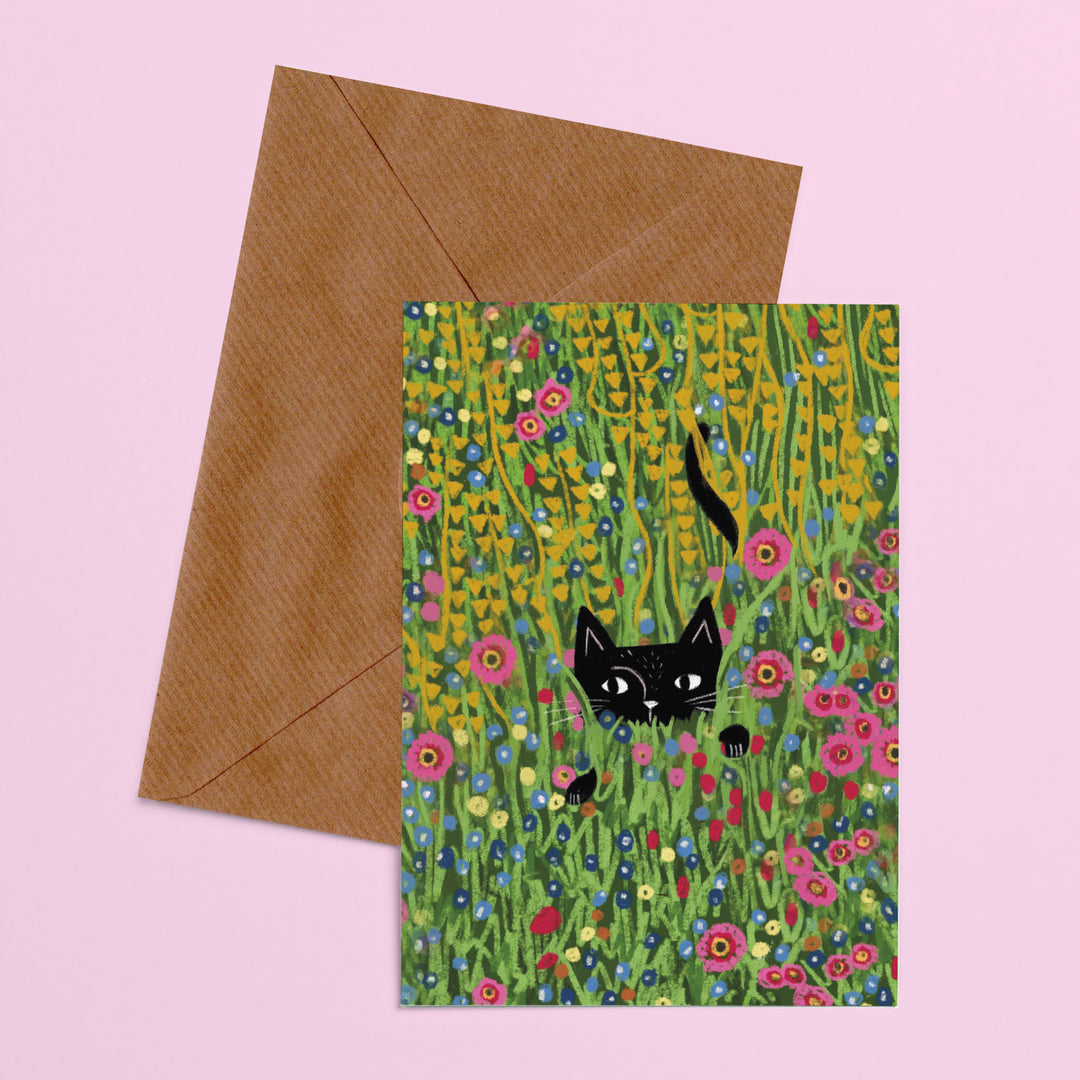 Cat hiding in a klimt Garden Card