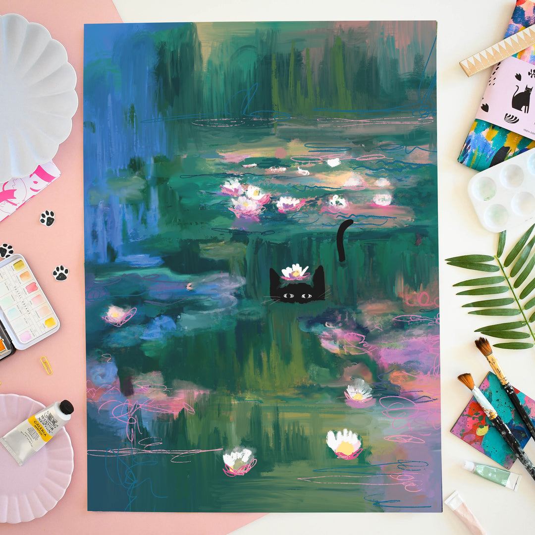 Clawed Monet Cat Tea Towel