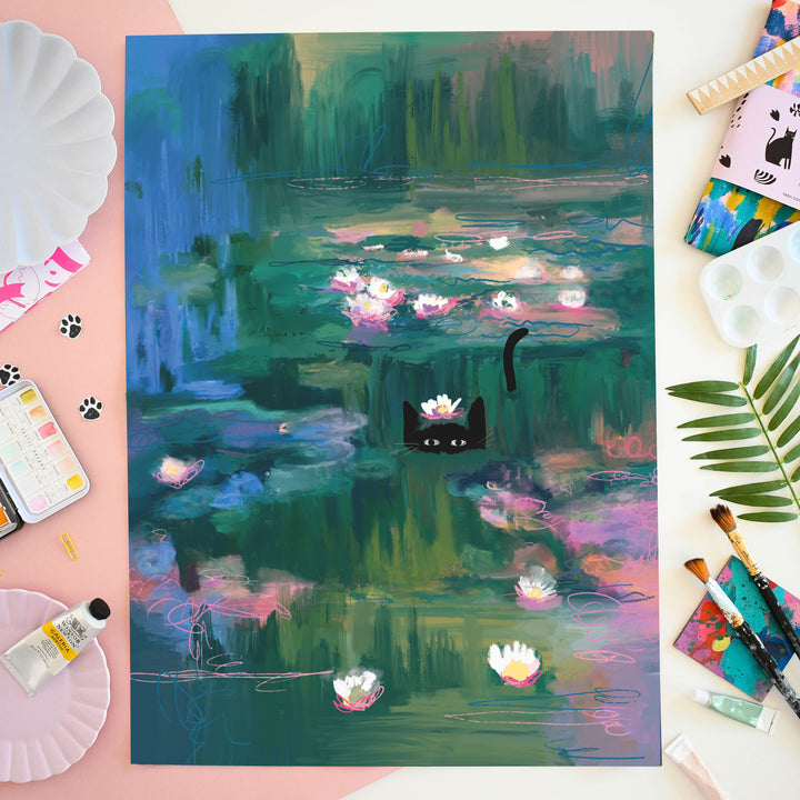 Clawed Monet Cat Tea Towel