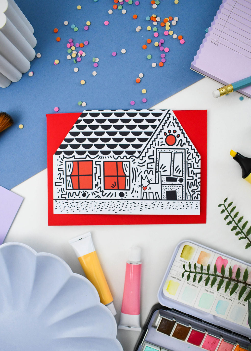 Keith Hairball Cat cut out house card