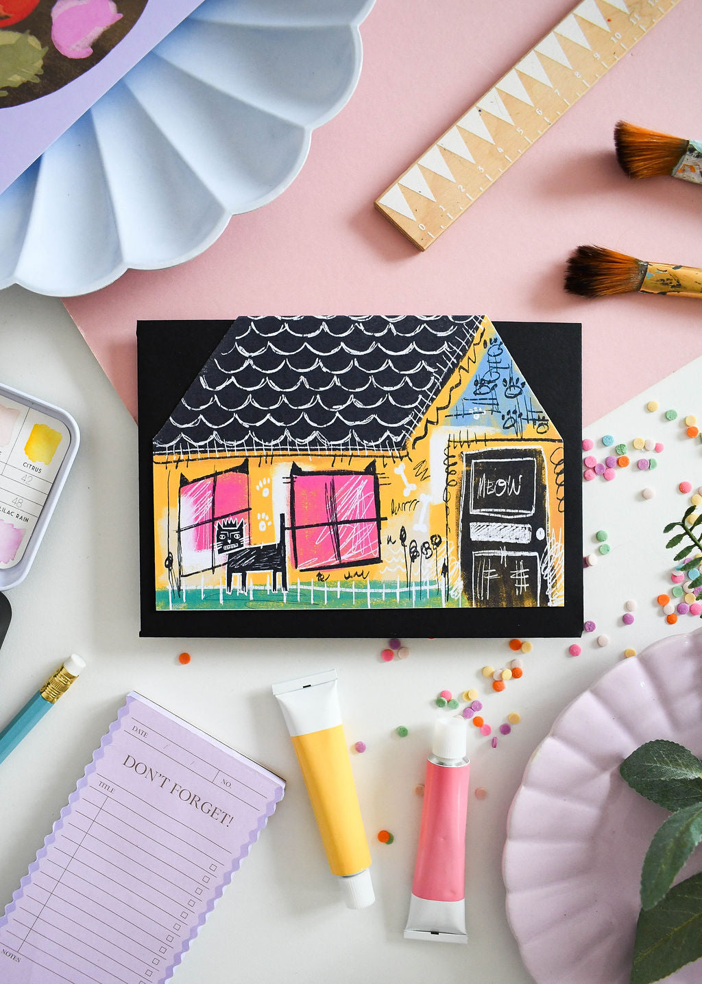 BasquiCat Cat cut out house card