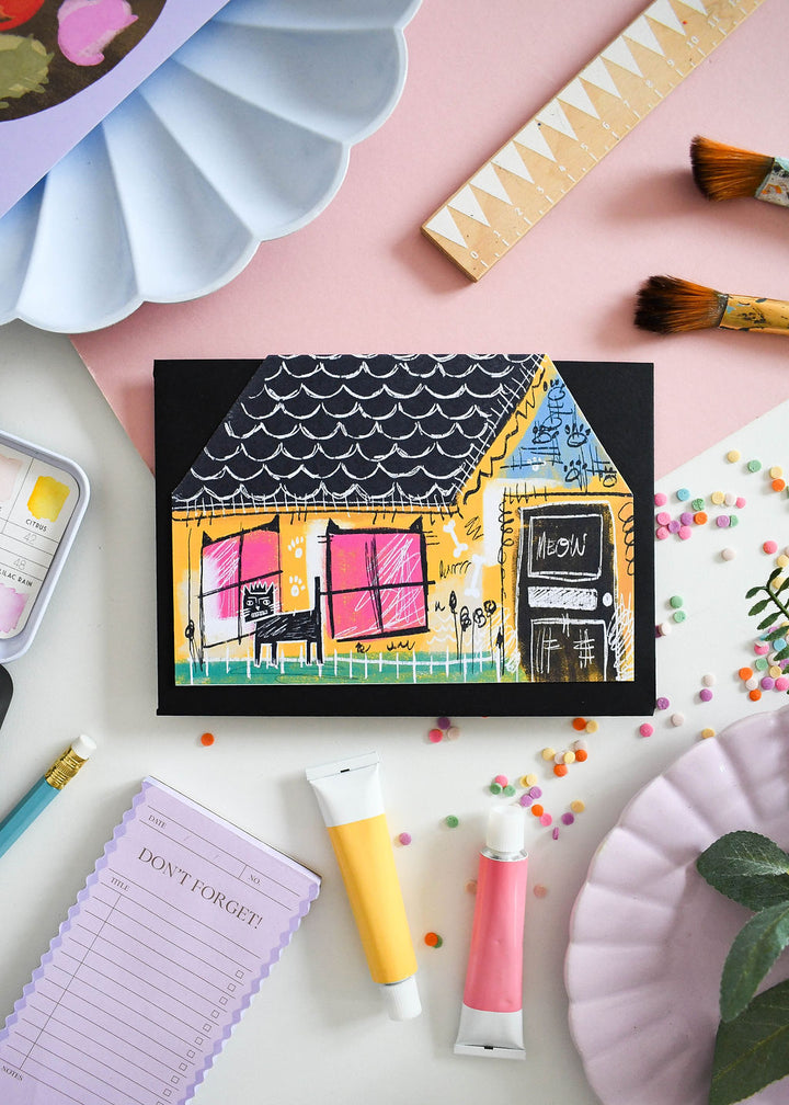 BasquiCat Cat cut out house card