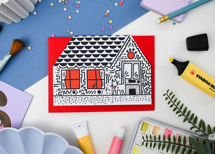 Keith Hairball Cat cut out house card
