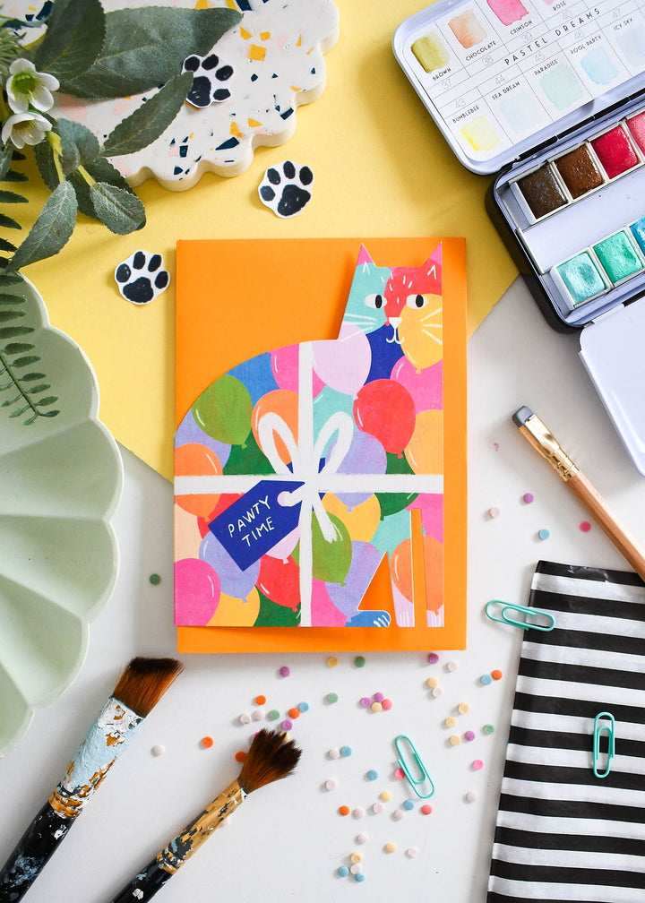 Pawty Time Cat cut out card