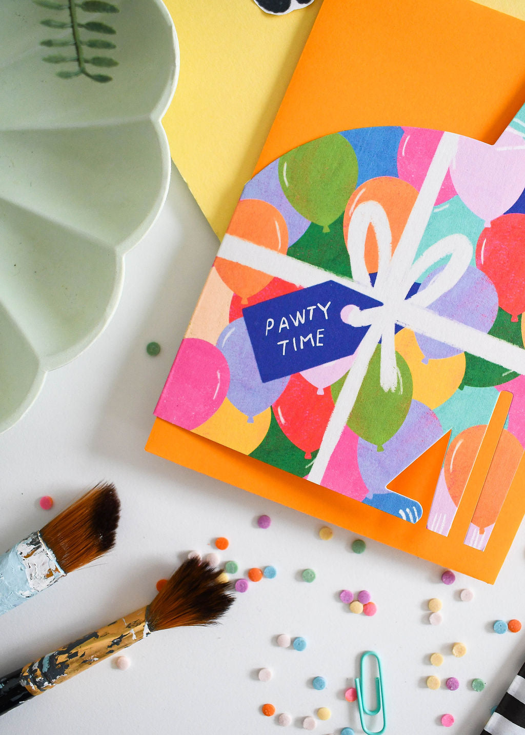 Pawty Time Cat cut out card