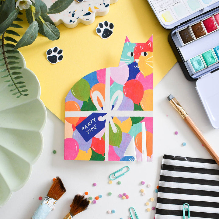Pawty Time Cat cut out card