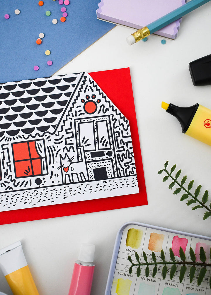 Keith Hairball Cat cut out house card