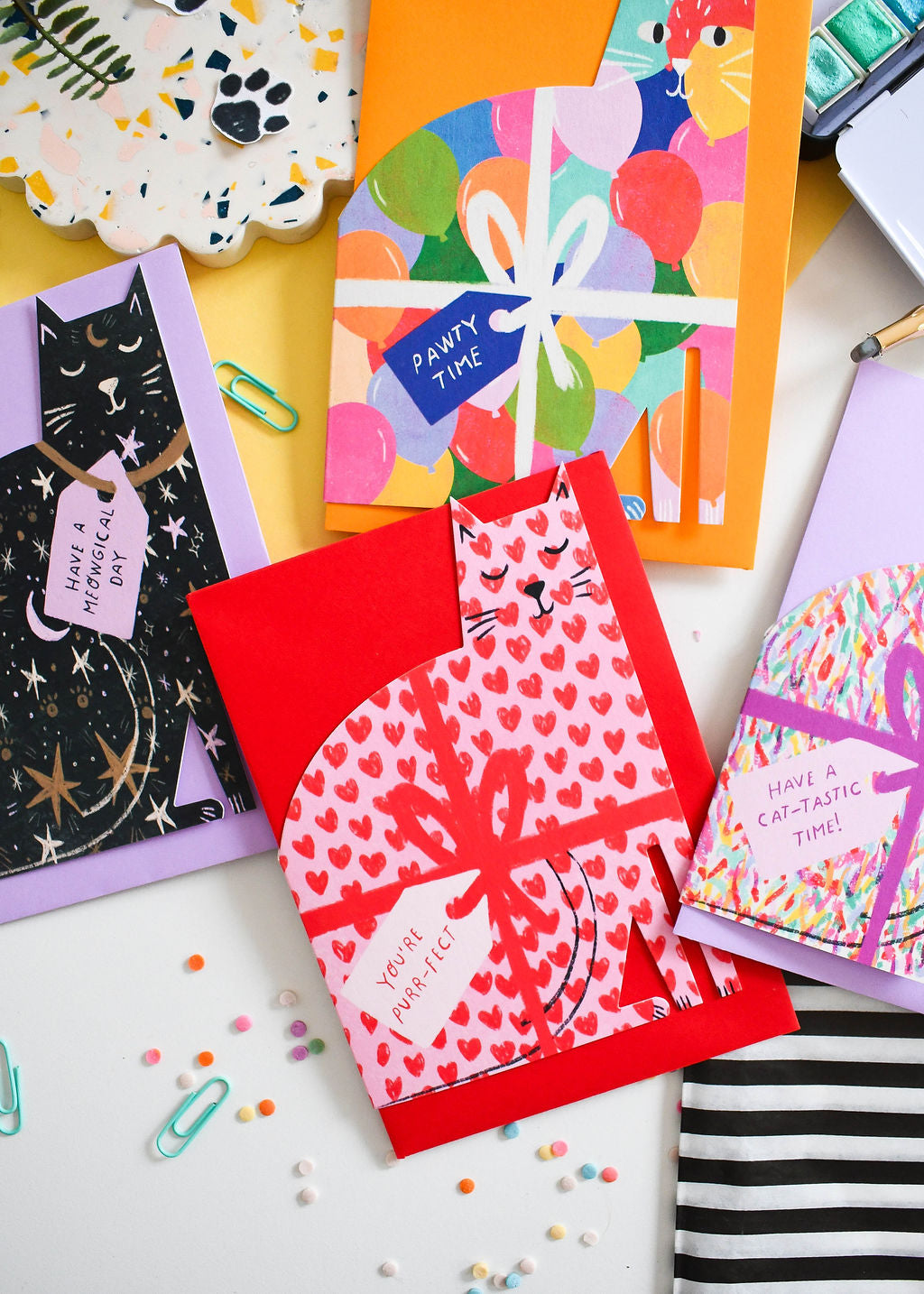 Pawty Time Cat cut out card