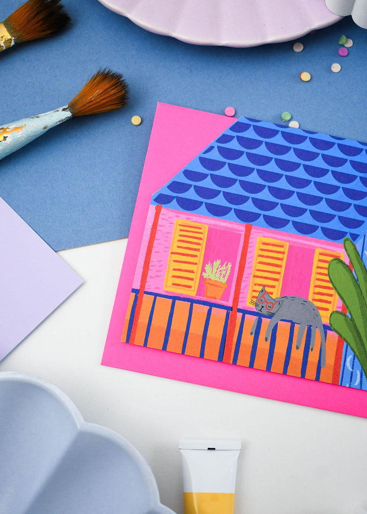 Catney Cat cut out house card