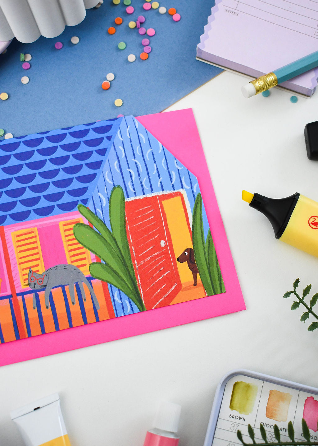 Catney Cat cut out house card