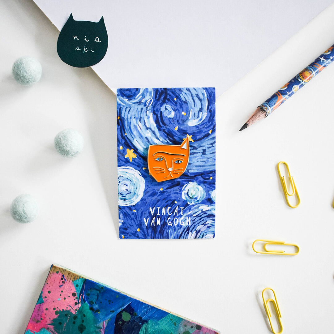 Vincat Van Gogh Cat Artist Pin