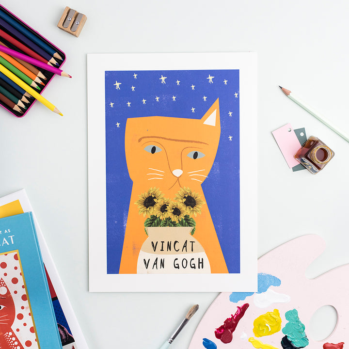 Vincat Van Gogh Cat Portrait Print