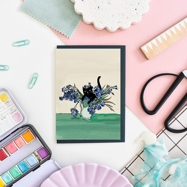 Vincat's Vase of Irises Cat Card