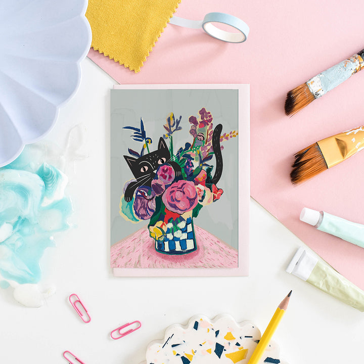 Catisse Flowers and Cat Card