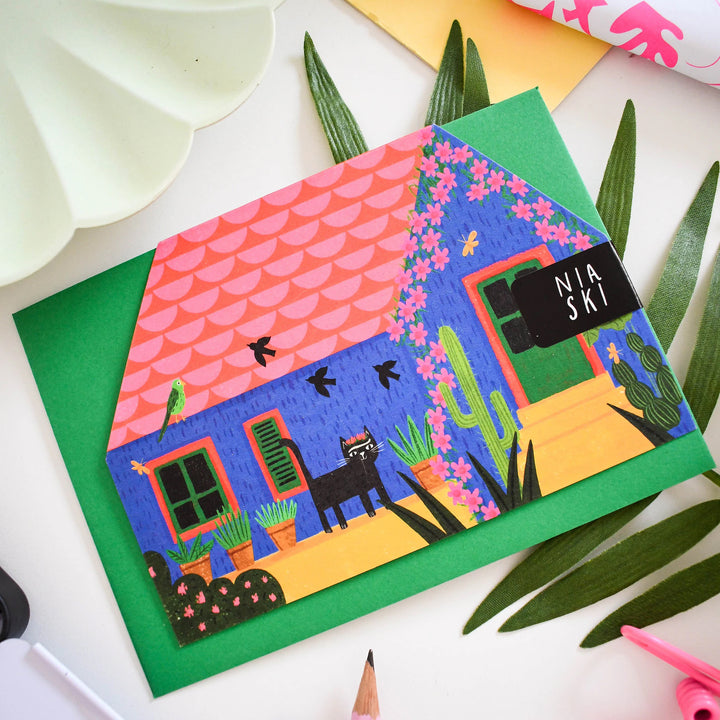 Furida Catlo's Blue House cut out house card