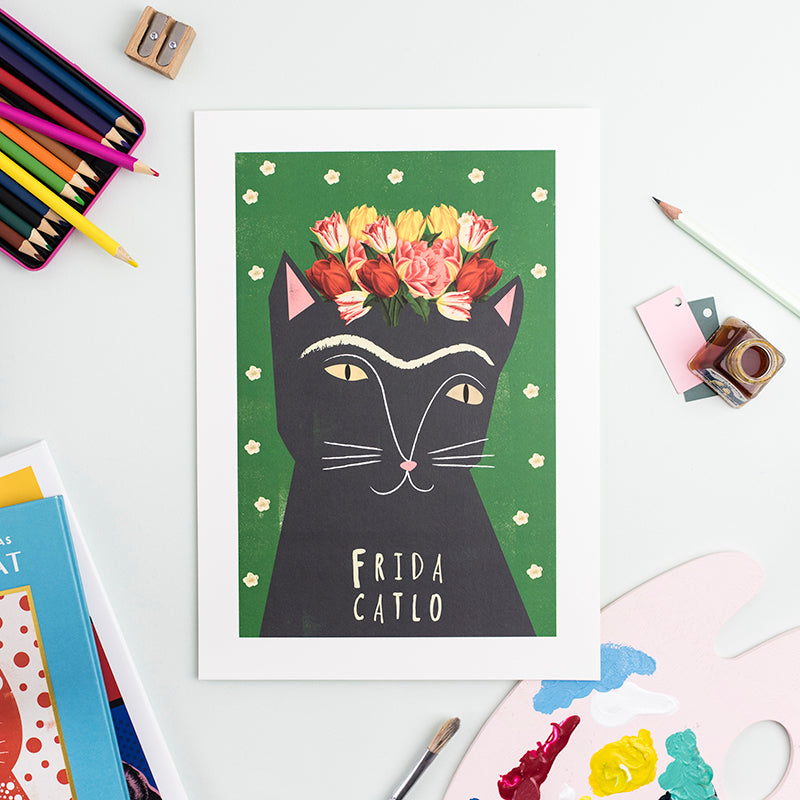 Frida Catlo Cat Artist Portrait Print