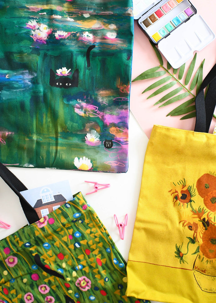 Hiding in a Klimt Garden Cat Art Tote Bag