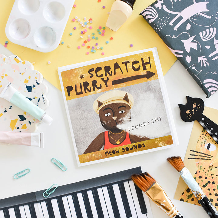 Scratch Purry Cat Musician Card