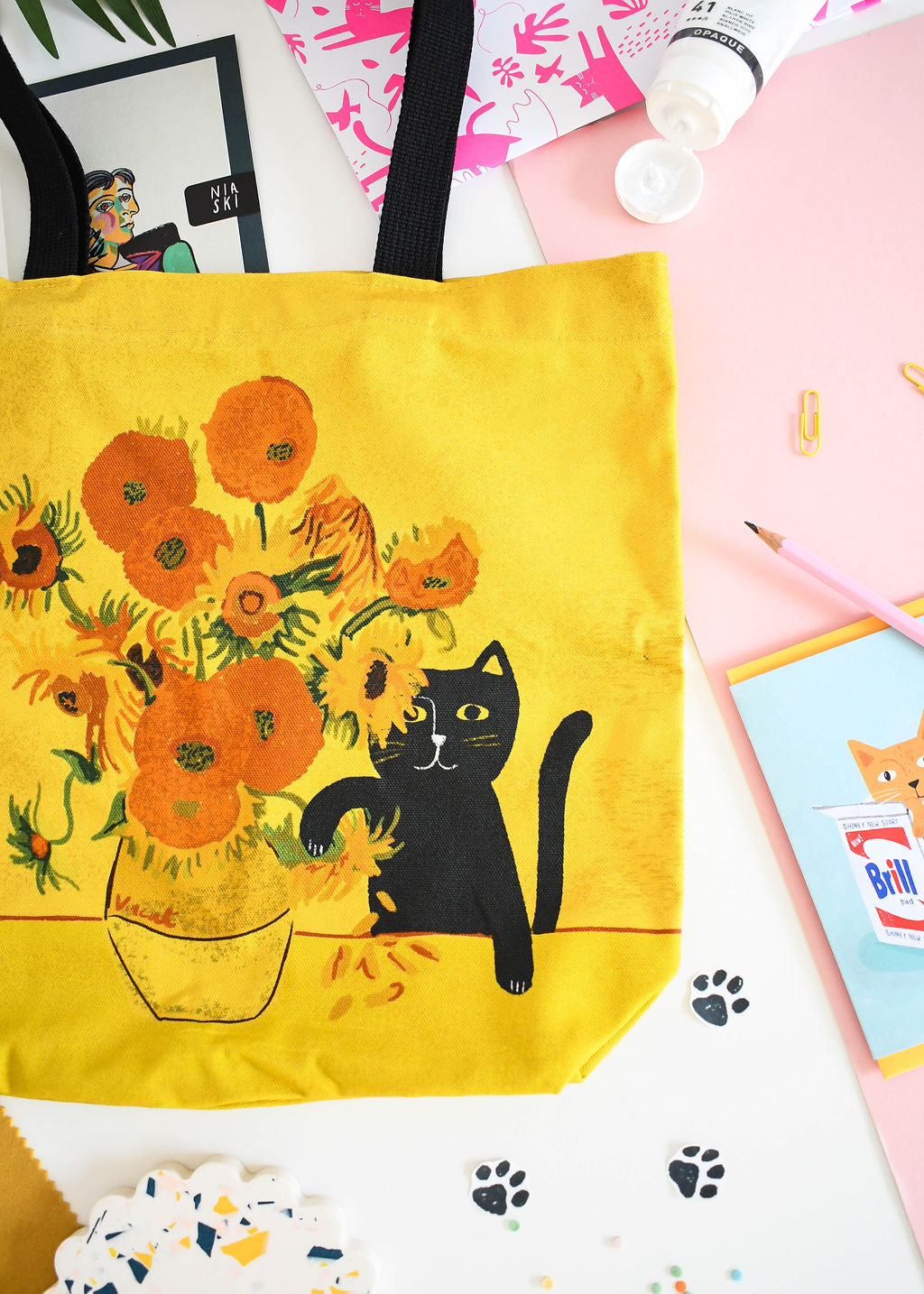 Sunflower Cat Art Tote Bag