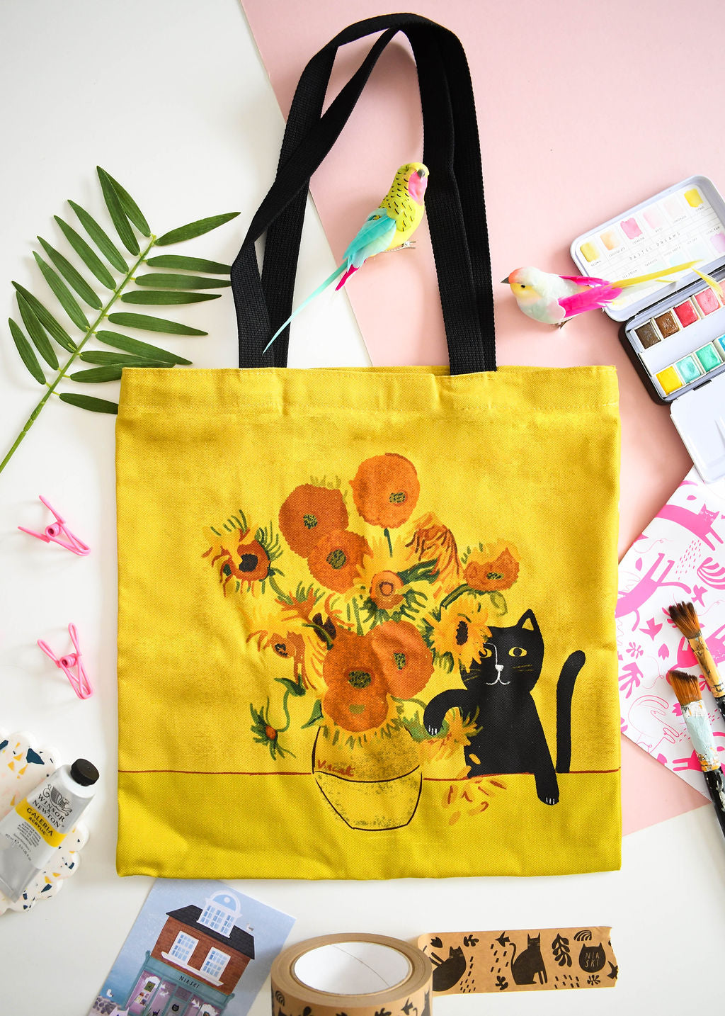 Sunflower Cat Art Tote Bag