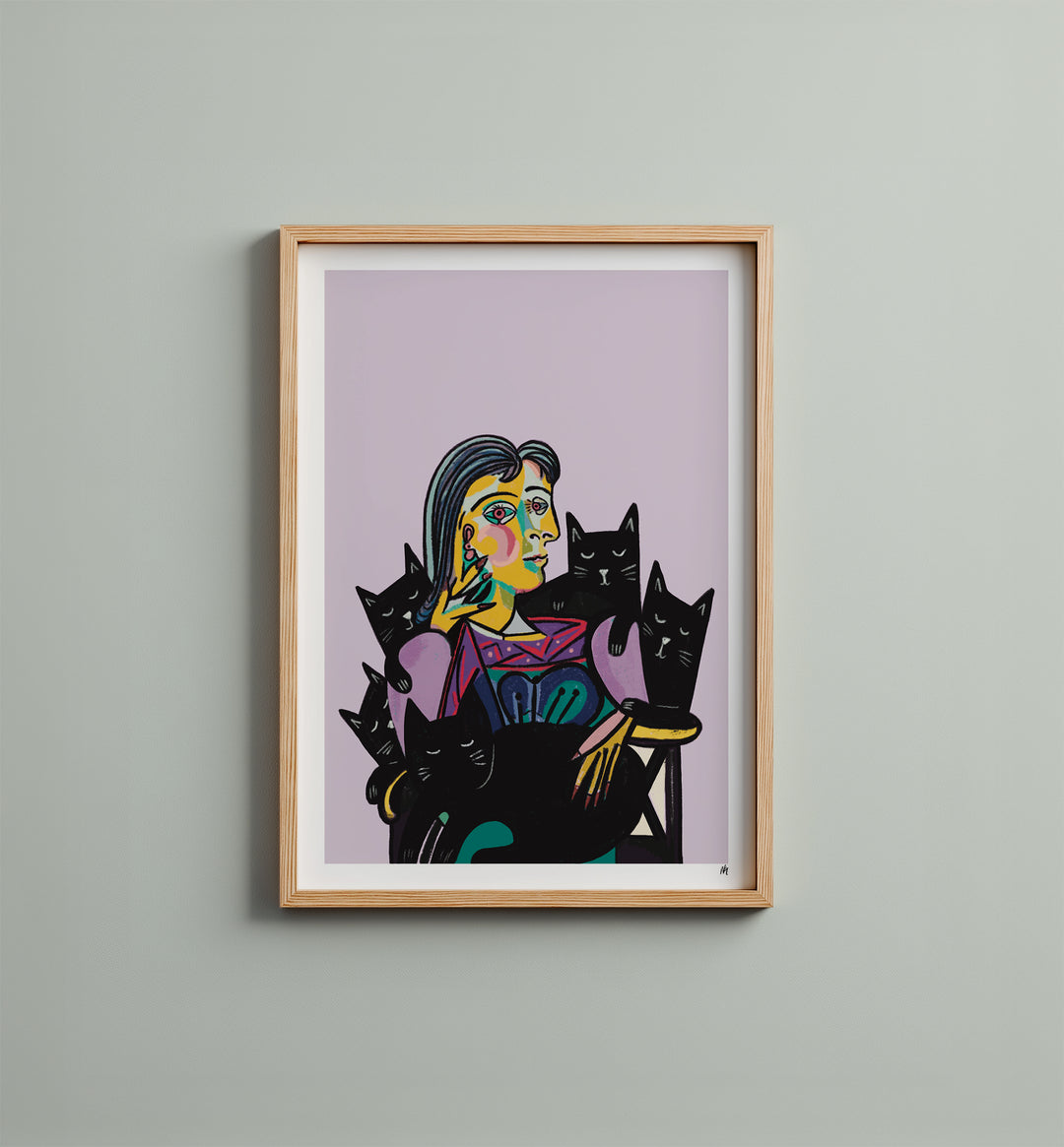 Picatso Dora Cat Lady Art Print