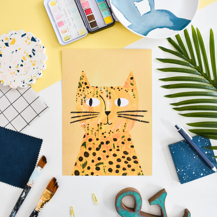 Sunflower Cat Portrait Print