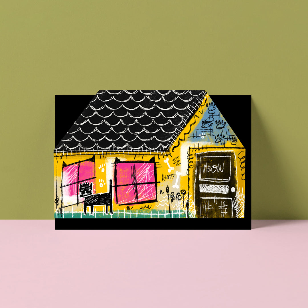 BasquiCat Cat cut out house card