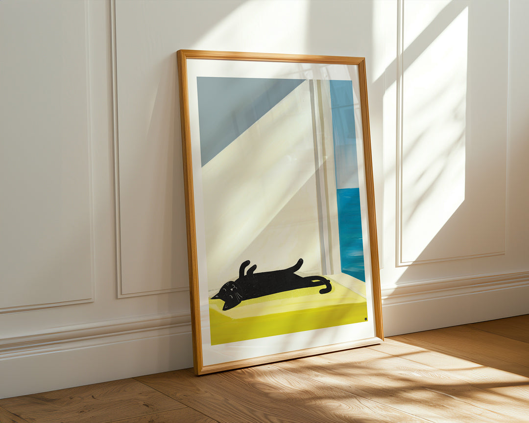 Cat Bathing by the Sea Art print