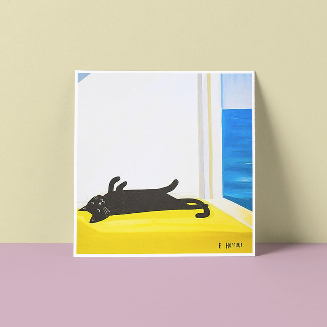 Cat Bathing by the Sea Cat Card