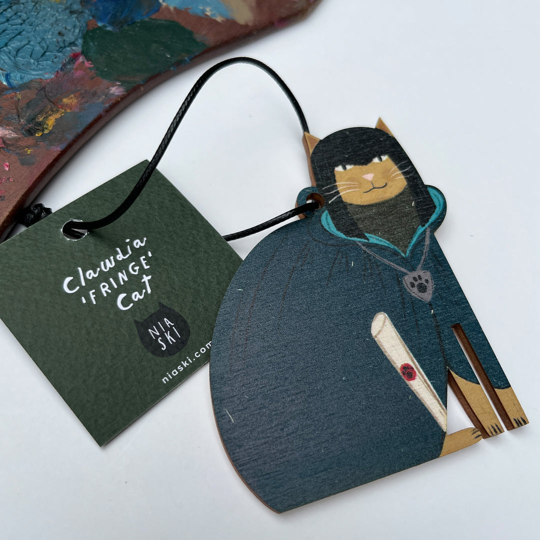 Clawdia "The Fringe" Cat Wooden Decoration
