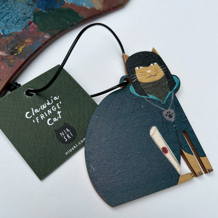 Clawdia "The Fringe" Cat Wooden Decoration