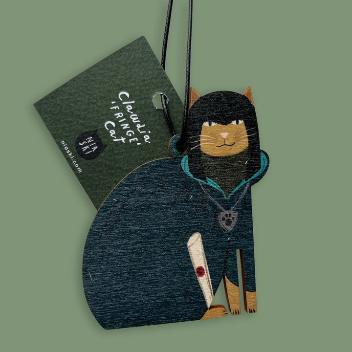 Clawdia "The Fringe" Cat Wooden Decoration