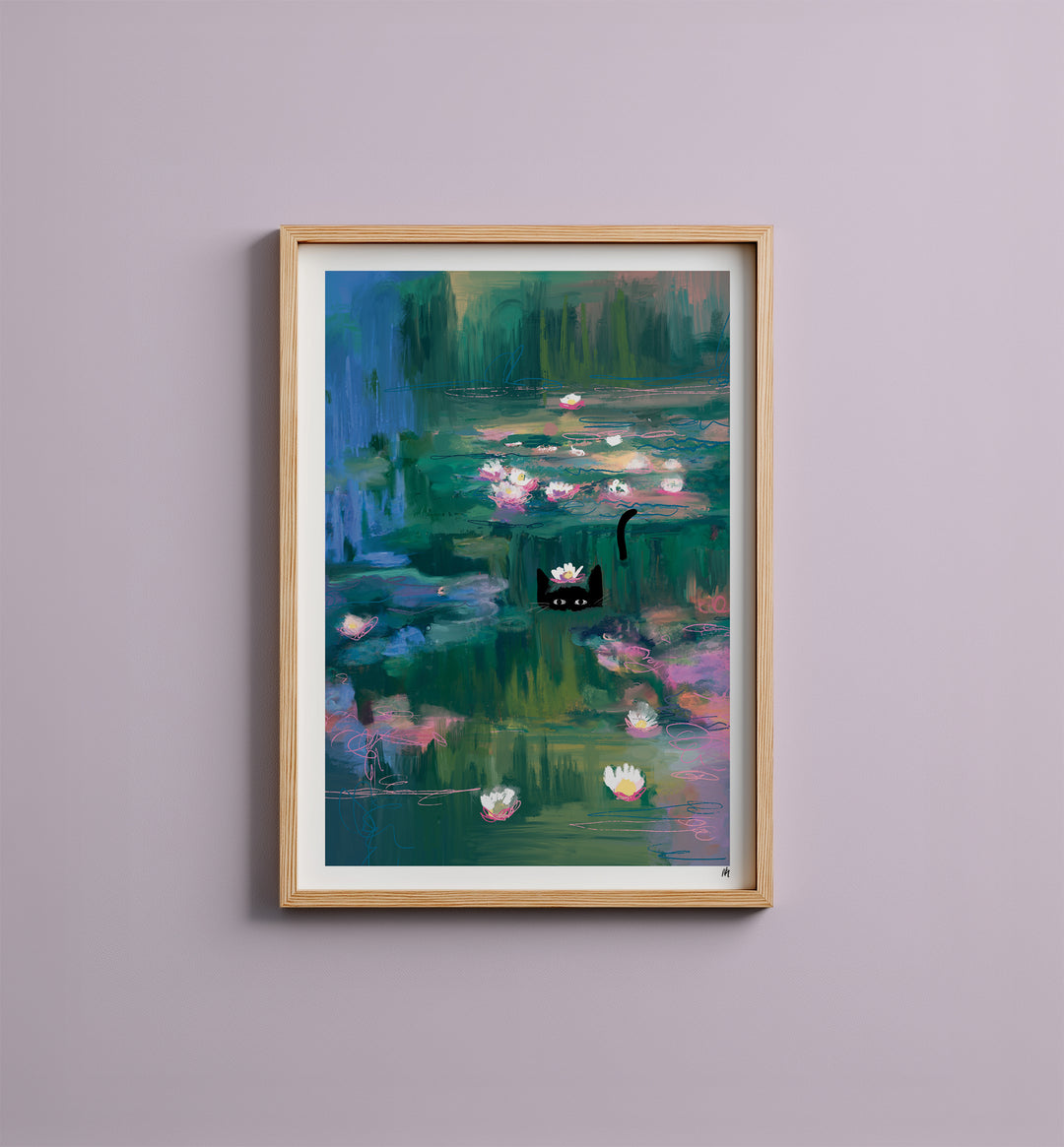 Clawed Monet Waterlily Cat Print