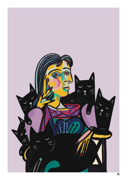 Picatso Dora Cat Lady Art Print