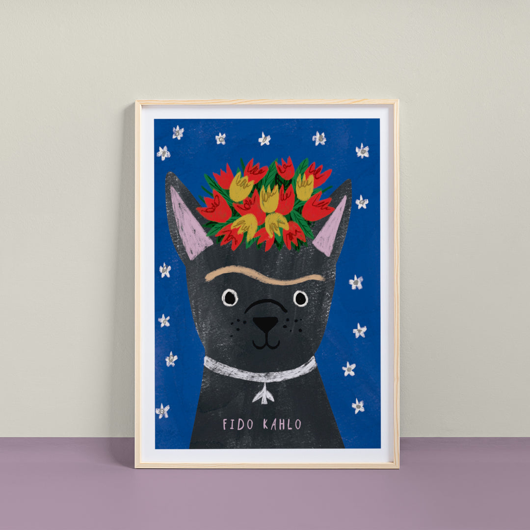 Fido Kahlo Dog Portrait Print