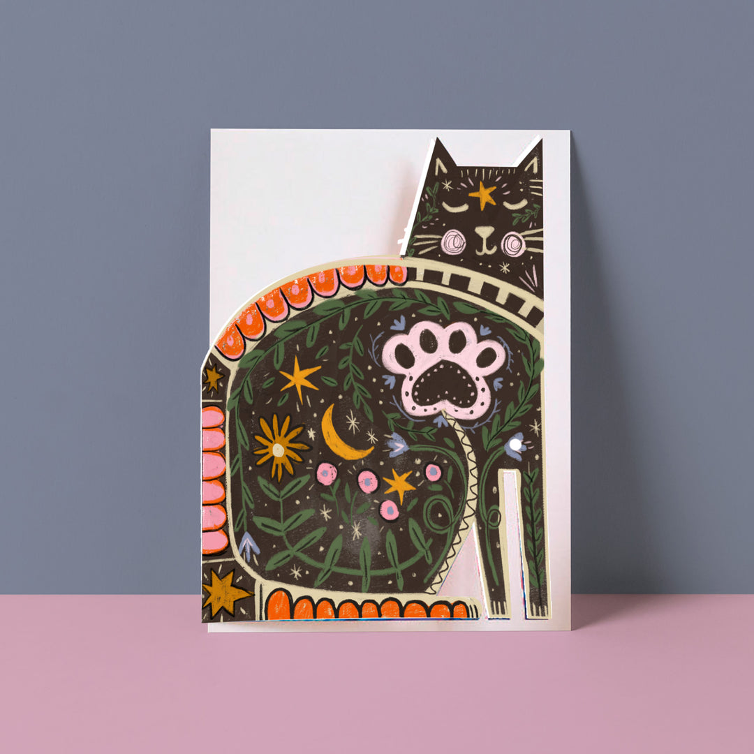 Folk Art Cut Out Cat Card