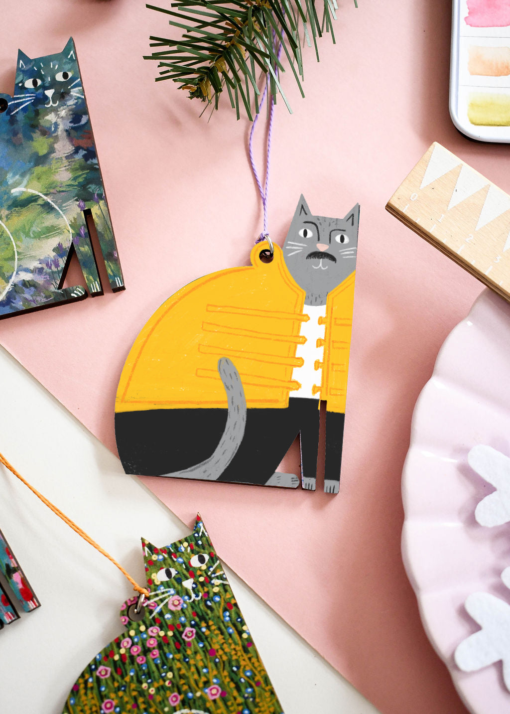 Freddie Meowcury Wooden Cat Decoration