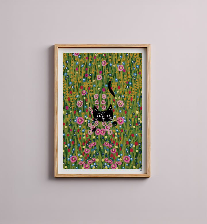 WS-Cat Hiding in a Klimt Garden Print