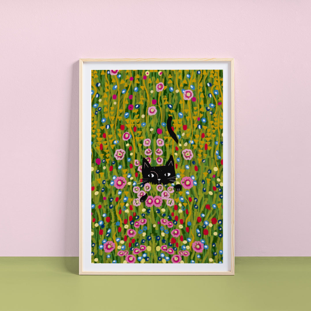 Cat Hiding in a Klimt Garden Print