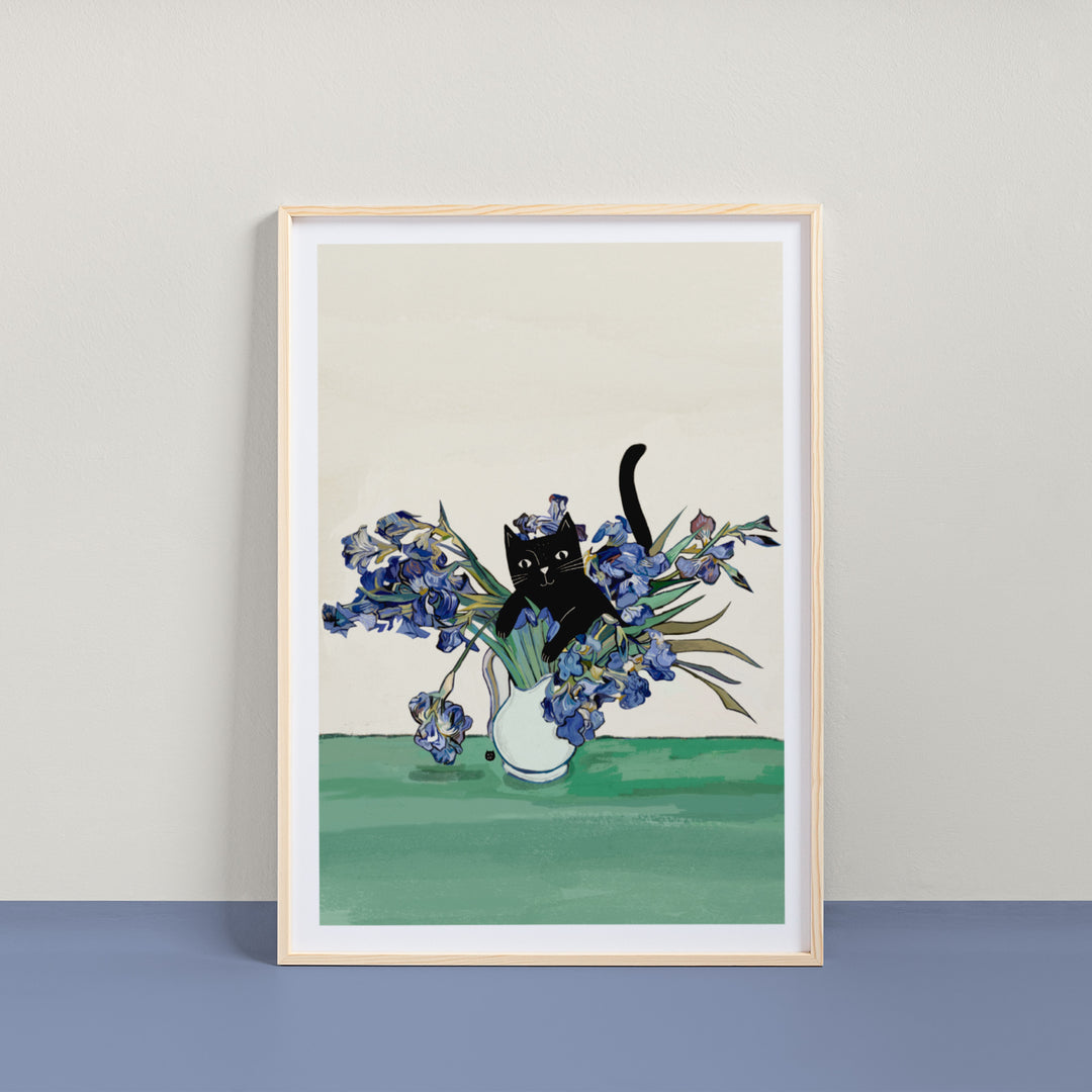 Vincent's Irises Cat Art Print