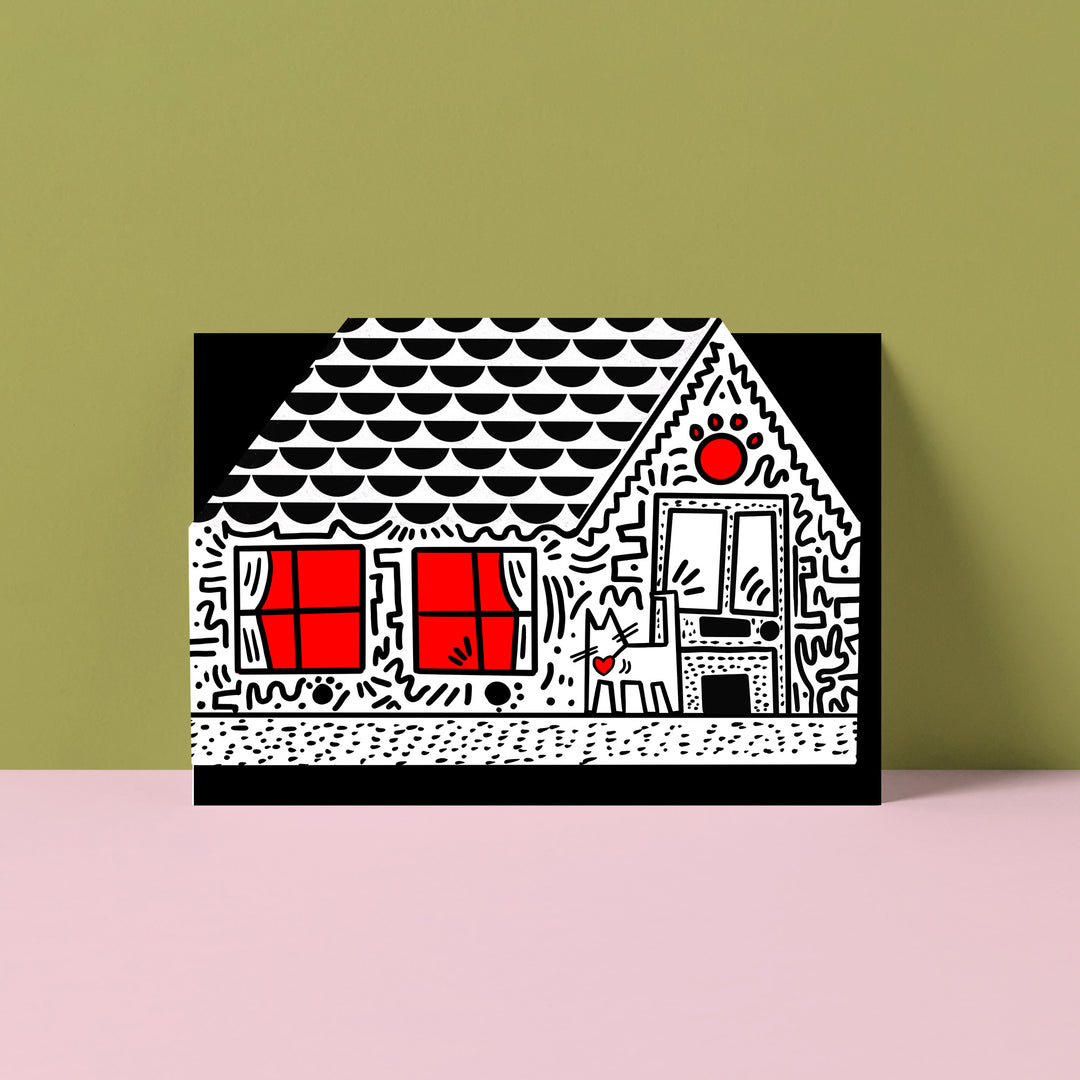 Keith Hairball Cat cut out house card