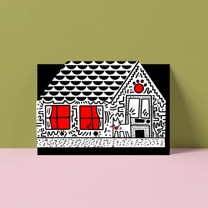 Keith Hairball Cat cut out house card