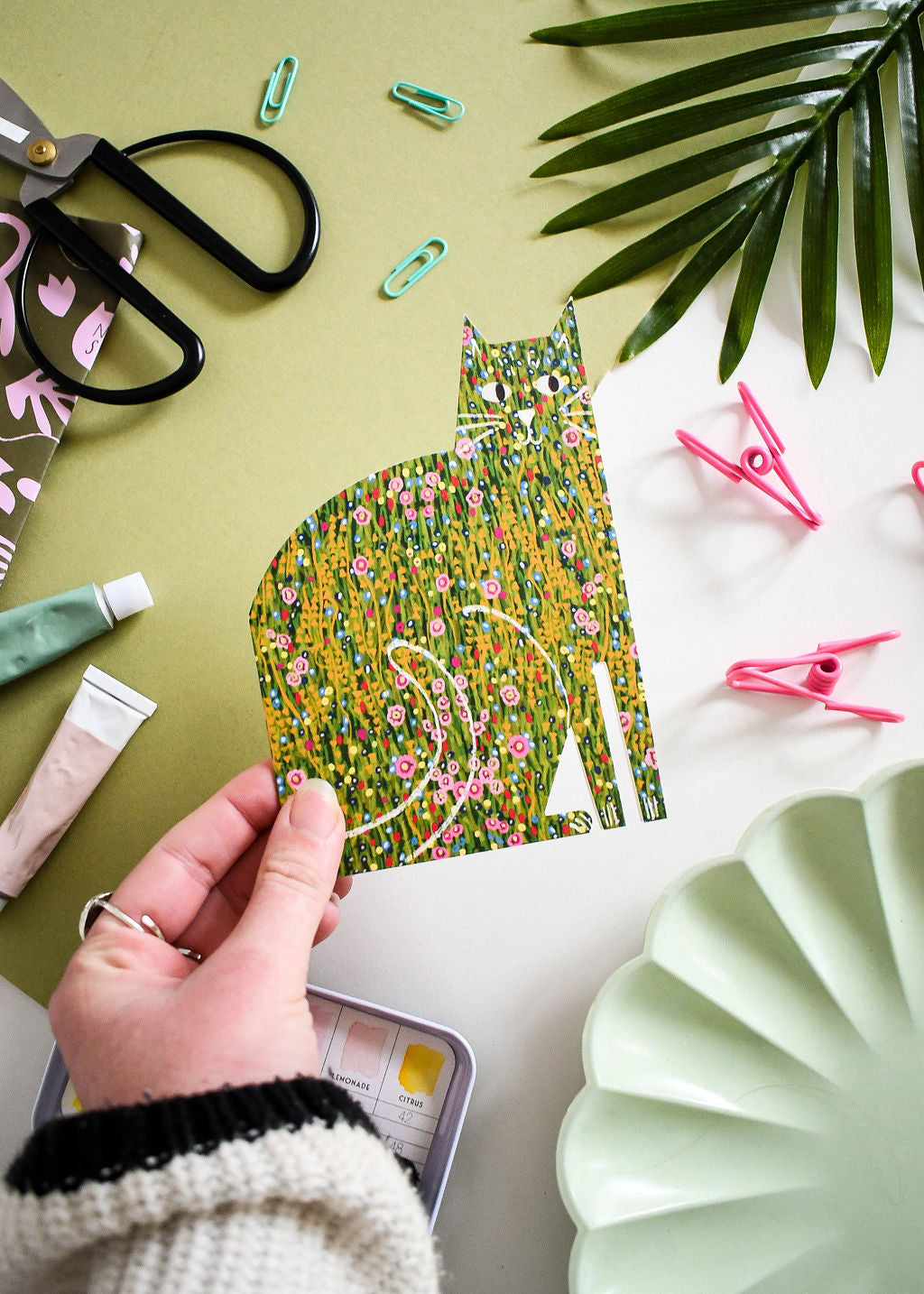 Klimt Garden Cut Out Cat Card