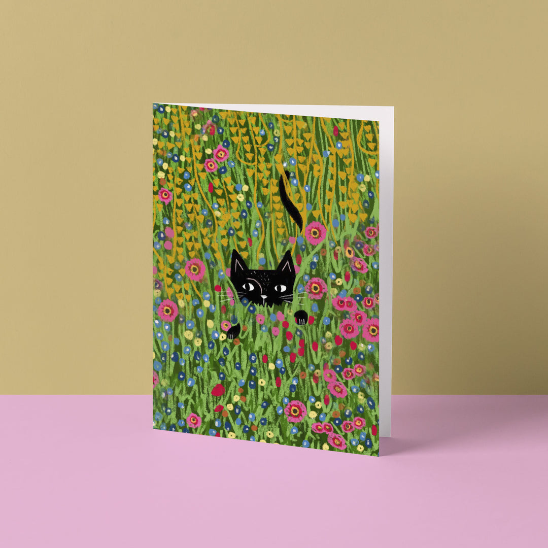 Cat hiding in a klimt Garden Card