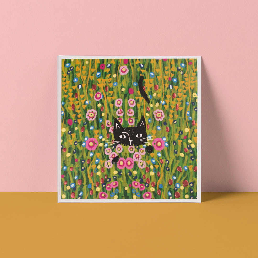 Klimt Flower Garden Cat Art Pun Card