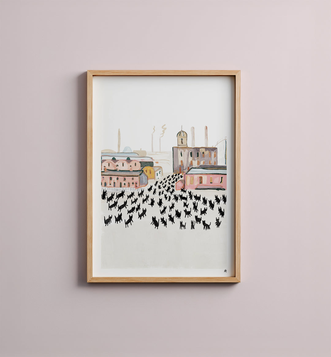 Meowry Cats at Work Art Print