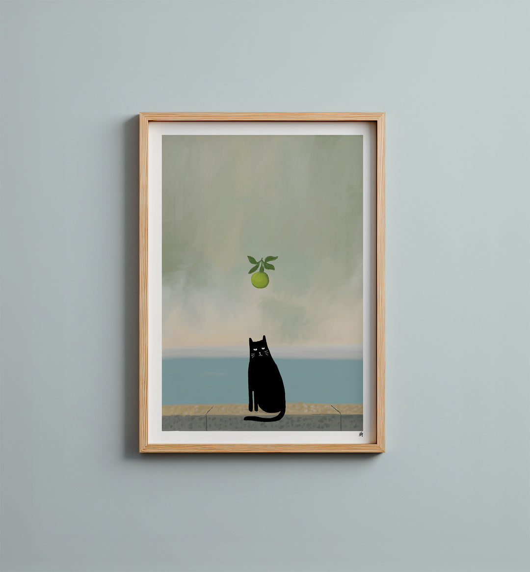 Mogritte Cat and Apple Art Print
