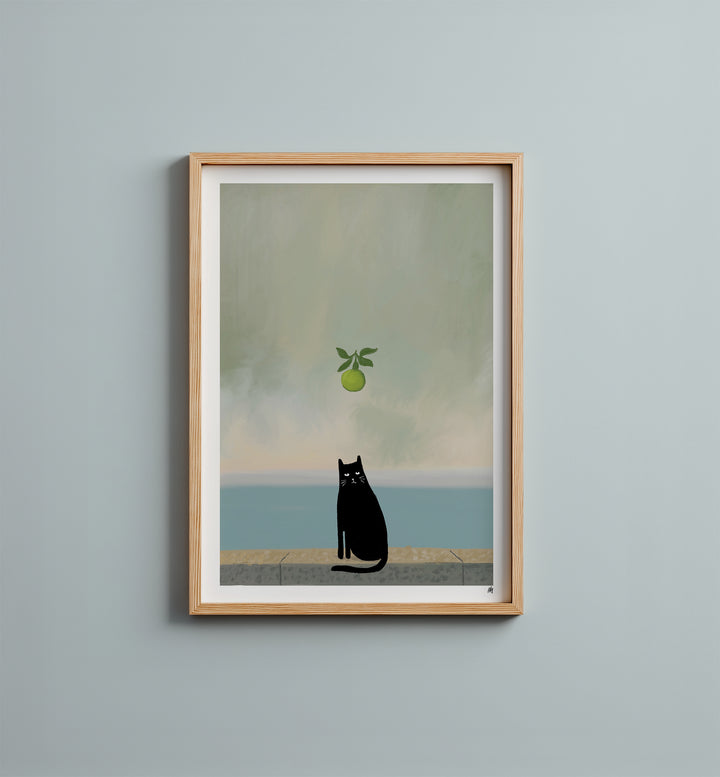 Mogritte Cat and Apple Art Print
