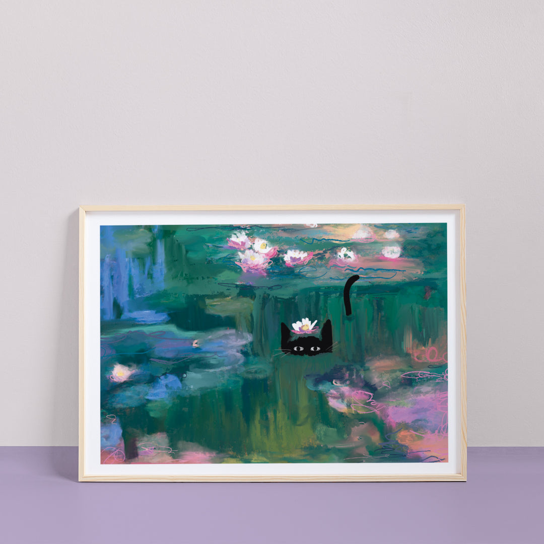 Clawed Monet Waterlily Cat Print